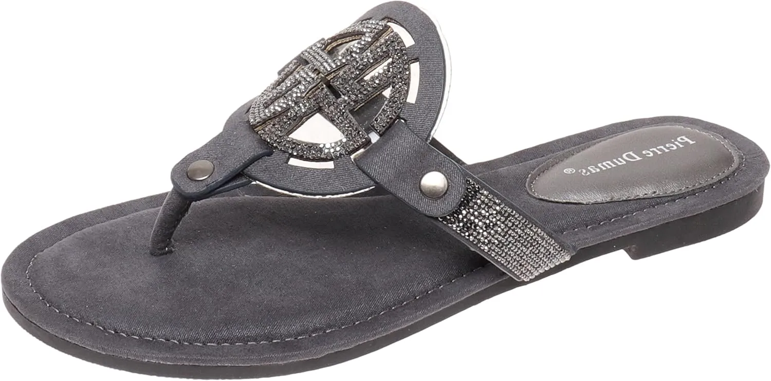Pierre Dumas Women's Medallion Vegan Slide Thong Flip Flop Flat Sandal