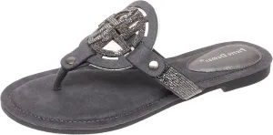 Pierre Dumas Women's Medallion Vegan Slide Thong Flip Flop Flat Sandal