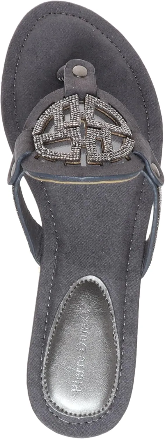 Pierre Dumas Women's Medallion Vegan Slide Thong Flip Flop Flat Sandal