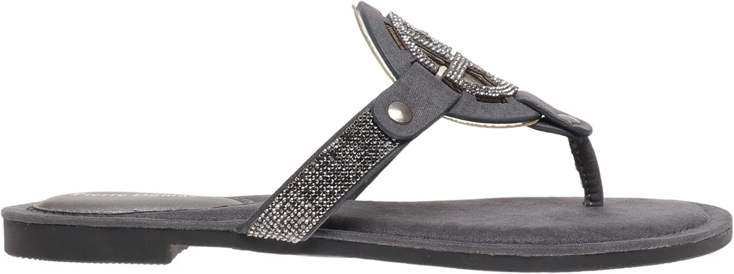 Pierre Dumas Women's Medallion Vegan Slide Thong Flip Flop Flat Sandal