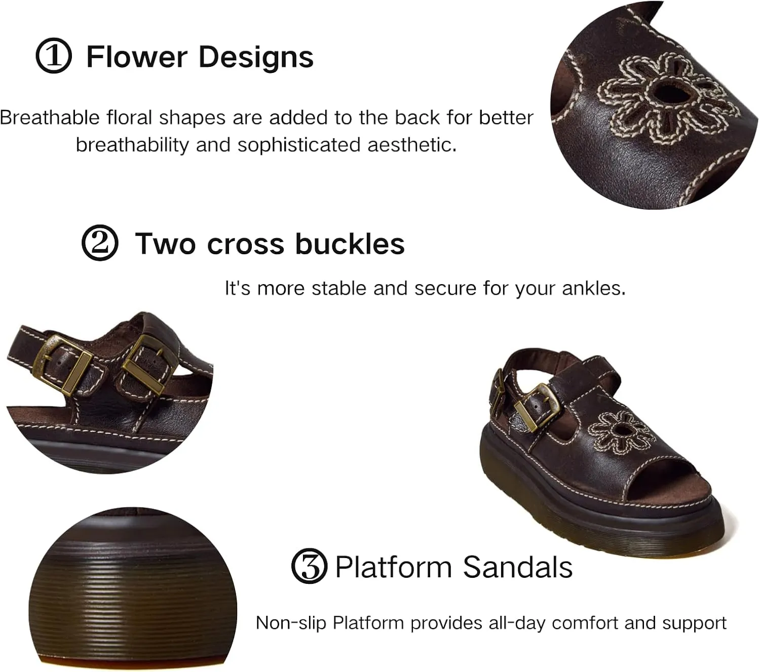 Platform Sandals for Women Chunky Ankle Buckle Casual Open Toe Comfortable Flower Decoration Fisherman Sandals