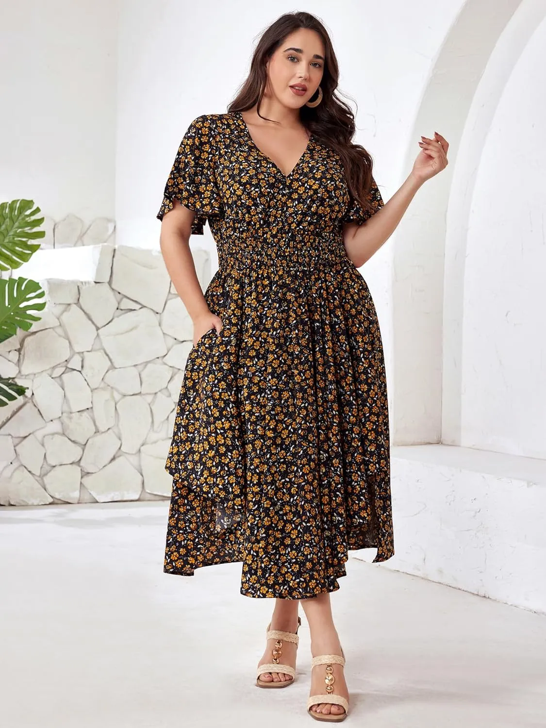 Plus Size Summer Dresses for Women 2025 Floral Maxi Dress Flowy Vacation Dress for Beach Wedding, Church, Garden Party