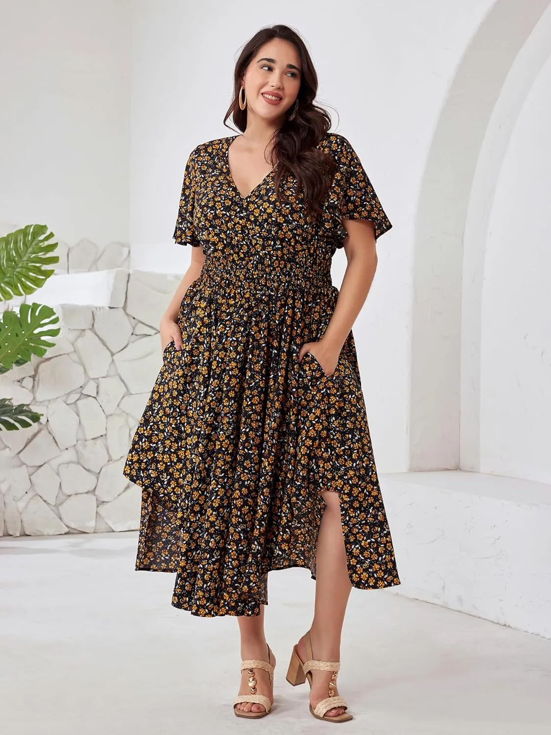Plus Size Summer Dresses for Women 2025 Floral Maxi Dress Flowy Vacation Dress for Beach Wedding, Church, Garden Party