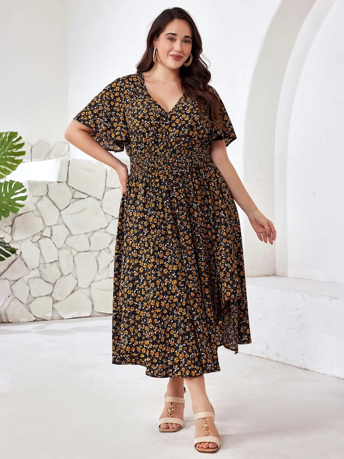 Plus Size Summer Dresses for Women 2025 Floral Maxi Dress Flowy Vacation Dress for Beach Wedding, Church, Garden Party