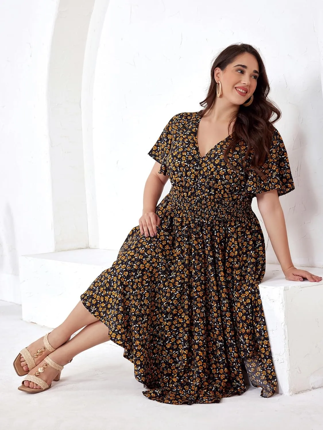 Plus Size Summer Dresses for Women 2025 Floral Maxi Dress Flowy Vacation Dress for Beach Wedding, Church, Garden Party