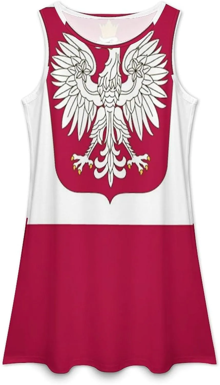 Polish Flag Women's Summer Dress Sleeveless Casual Loose Beach Vacation Tank Sundress