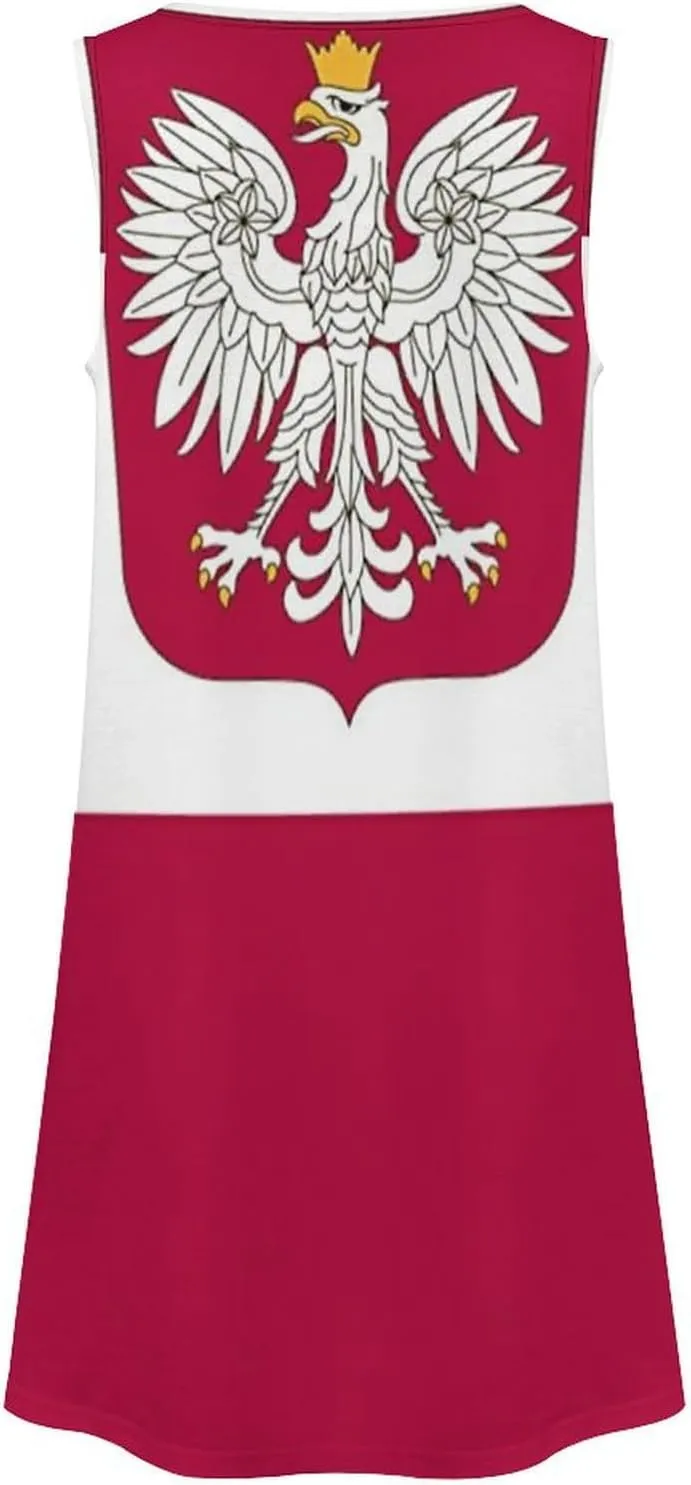 Polish Flag Women's Summer Dress Sleeveless Casual Loose Beach Vacation Tank Sundress