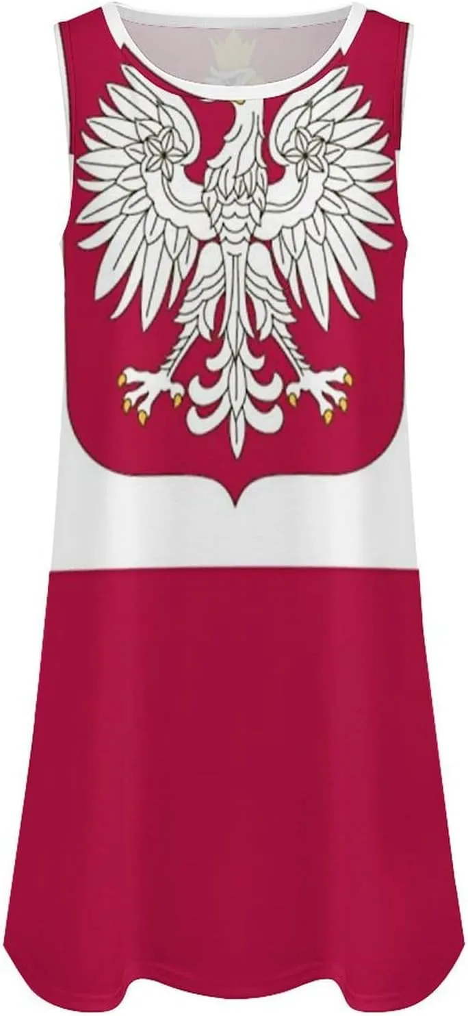 Polish Flag Women's Summer Dress Sleeveless Casual Loose Beach Vacation Tank Sundress