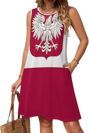 Polish Flag Women's Summer Dress Sleeveless Casual Loose Beach Vacation Tank Sundress