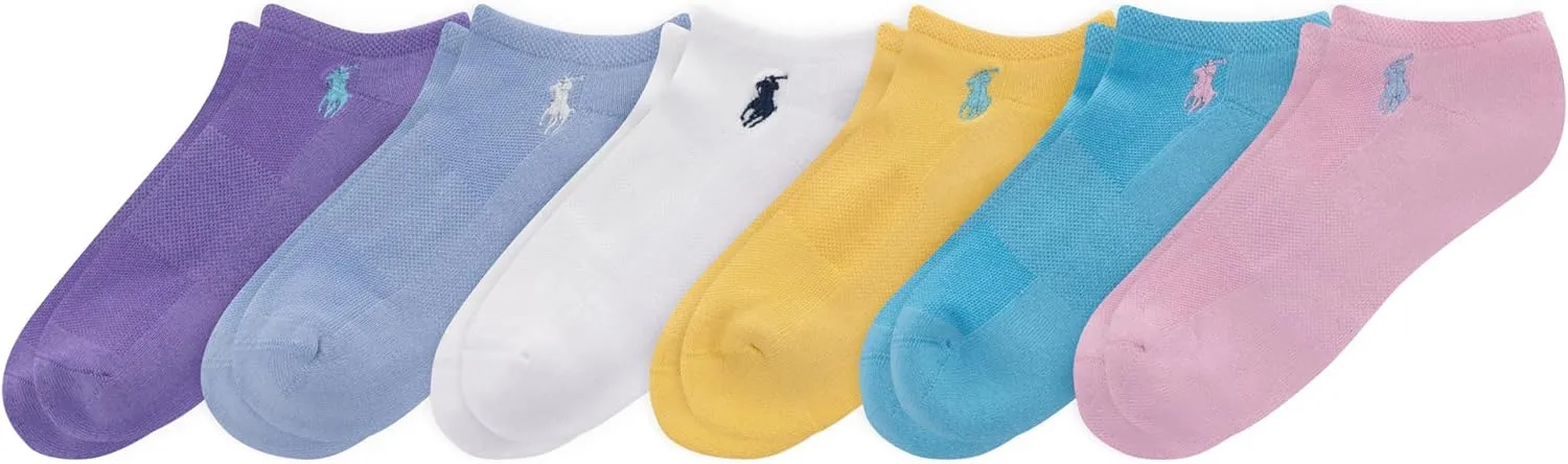 POLO RALPH LAUREN Women's Performance Cotton Low Cut Socks - 6 Pair Pack - Breathable Mesh & Sport Cushioning