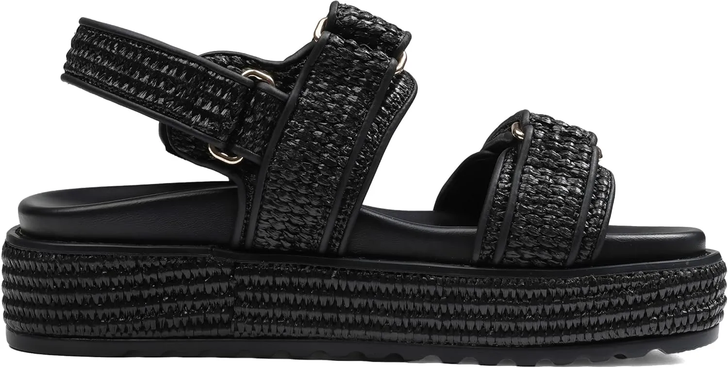 Raffia Platform Sandals Women, Summer Beach Walking Comfortable Cute Vacation Chunky Womens Sandals Slingback Adjustable Strap Buckle Sandals