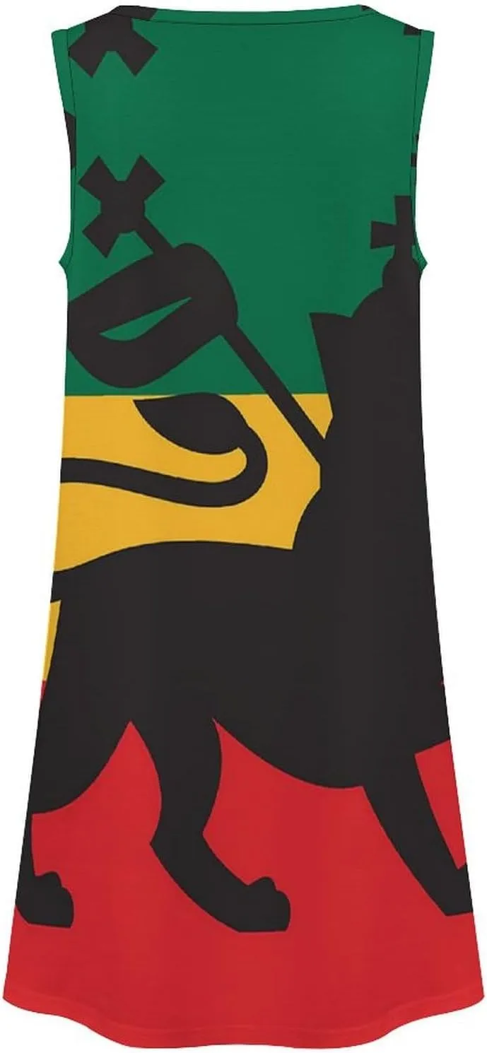Rastafarian Flag with Lion Women's Summer Dress Sleeveless Casual Loose Beach Vacation Tank Sundress
