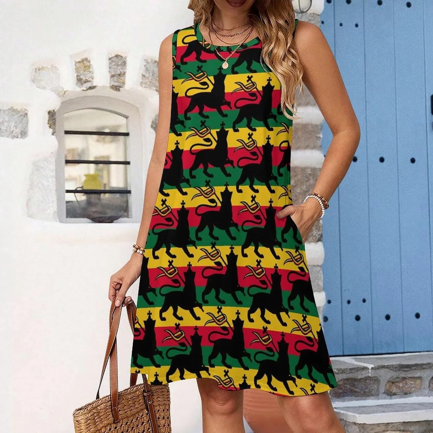 Rastafarian Flag with The Lion Women's Summer Dress Sleeveless Casual Loose Beach Vacation Tank Sundress