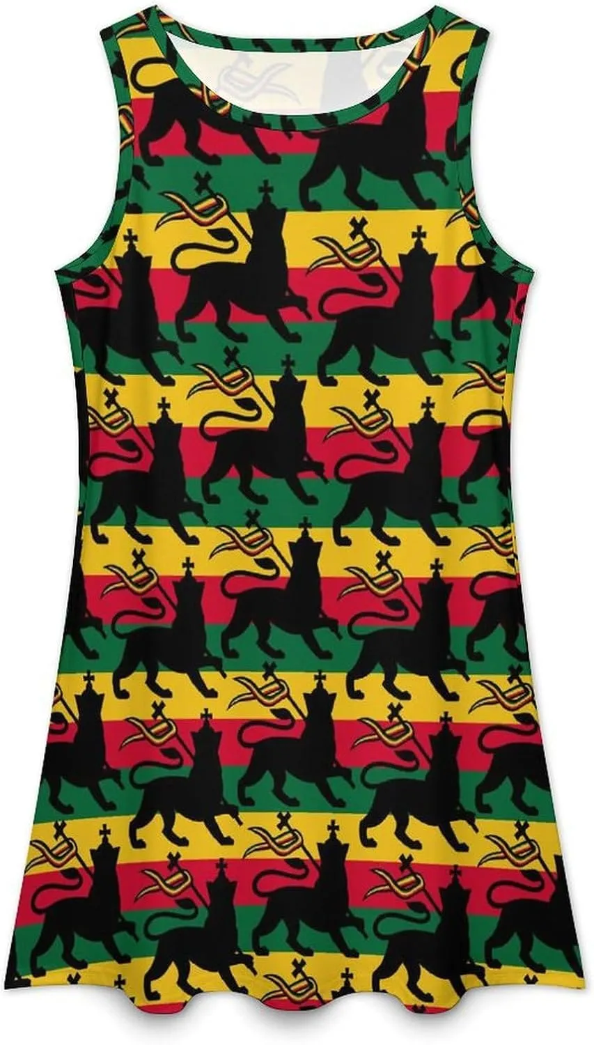 Rastafarian Flag with The Lion Women's Summer Dress Sleeveless Casual Loose Beach Vacation Tank Sundress
