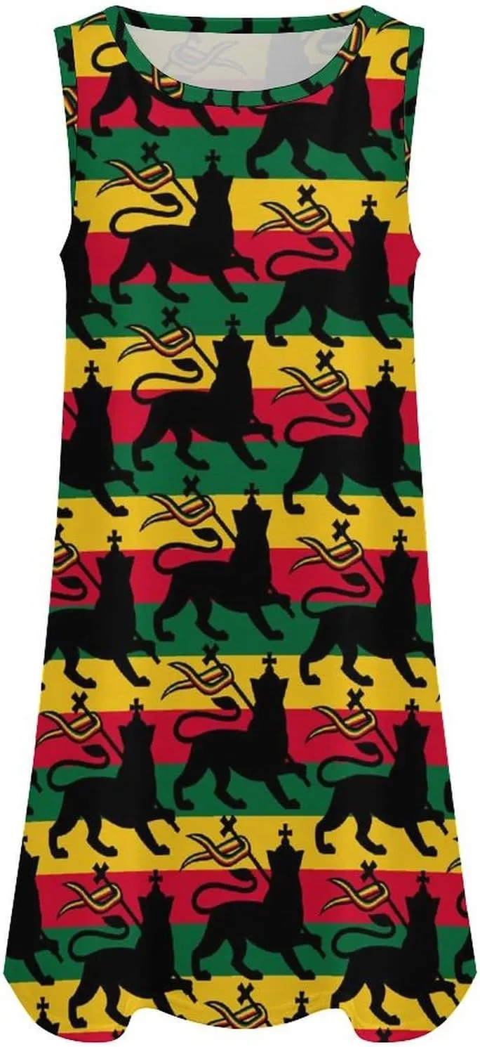 Rastafarian Flag with The Lion Women's Summer Dress Sleeveless Casual Loose Beach Vacation Tank Sundress