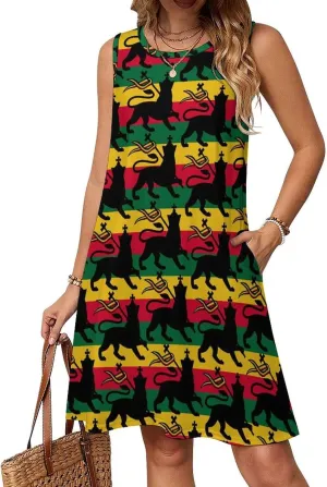Rastafarian Flag with The Lion Women's Summer Dress Sleeveless Casual Loose Beach Vacation Tank Sundress