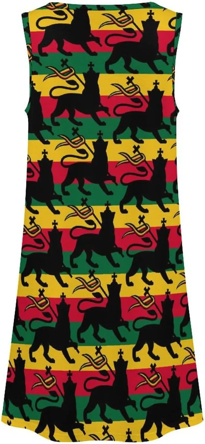 Rastafarian Flag with The Lion Women's Summer Dress Sleeveless Casual Loose Beach Vacation Tank Sundress
