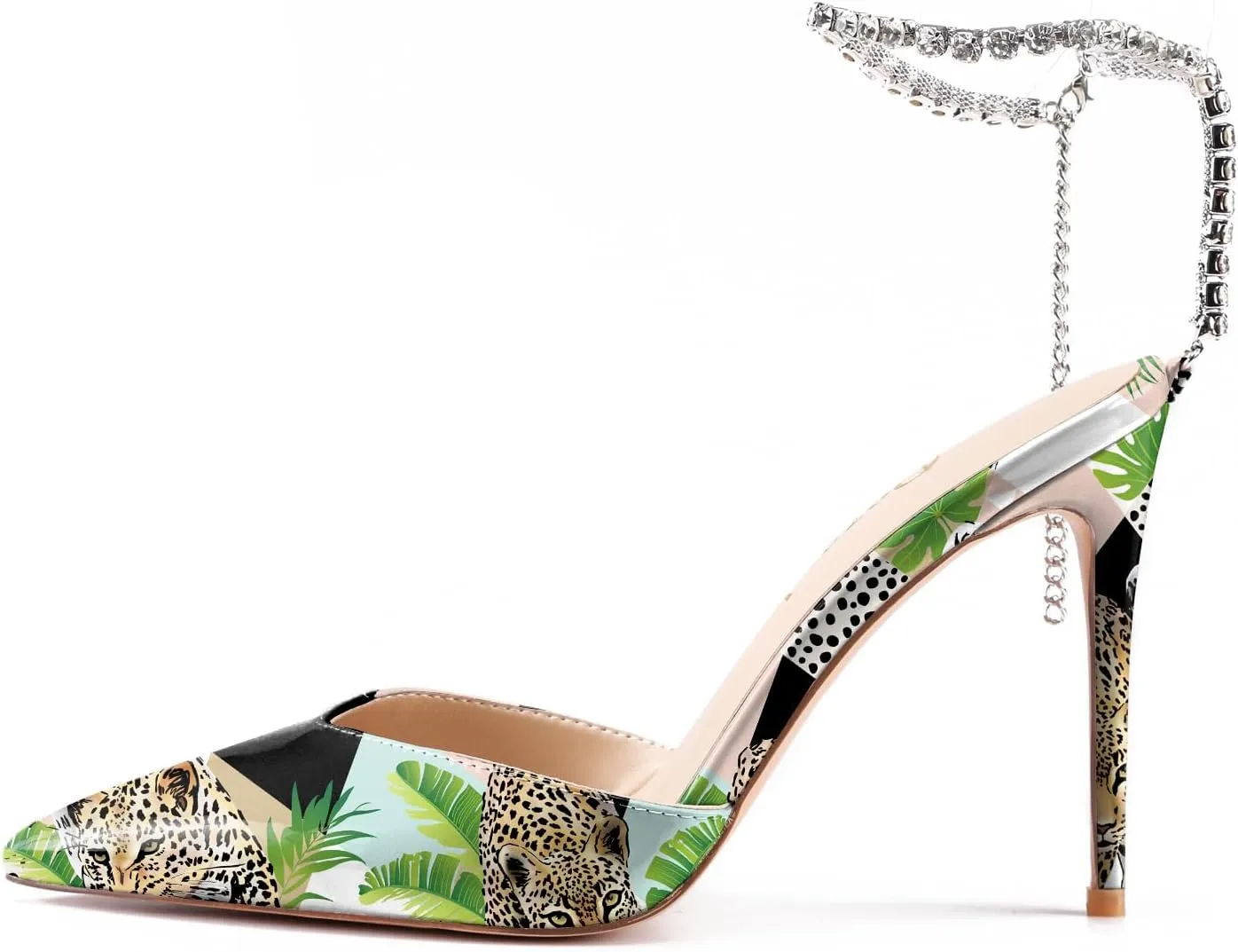 Reindee Lusion Womens Strappy High Stiletto Pearl Heels Rinestone Jewel Printed Closed Toe Sexy Ankle Strap Sandals Pumps Shoes