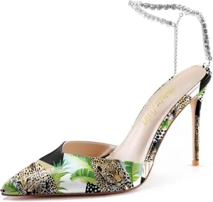 Reindee Lusion Womens Strappy High Stiletto Pearl Heels Rinestone Jewel Printed Closed Toe Sexy Ankle Strap Sandals Pumps Shoes