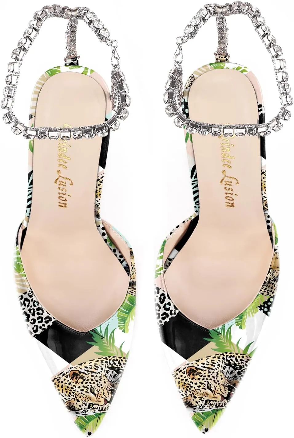Reindee Lusion Womens Strappy High Stiletto Pearl Heels Rinestone Jewel Printed Closed Toe Sexy Ankle Strap Sandals Pumps Shoes