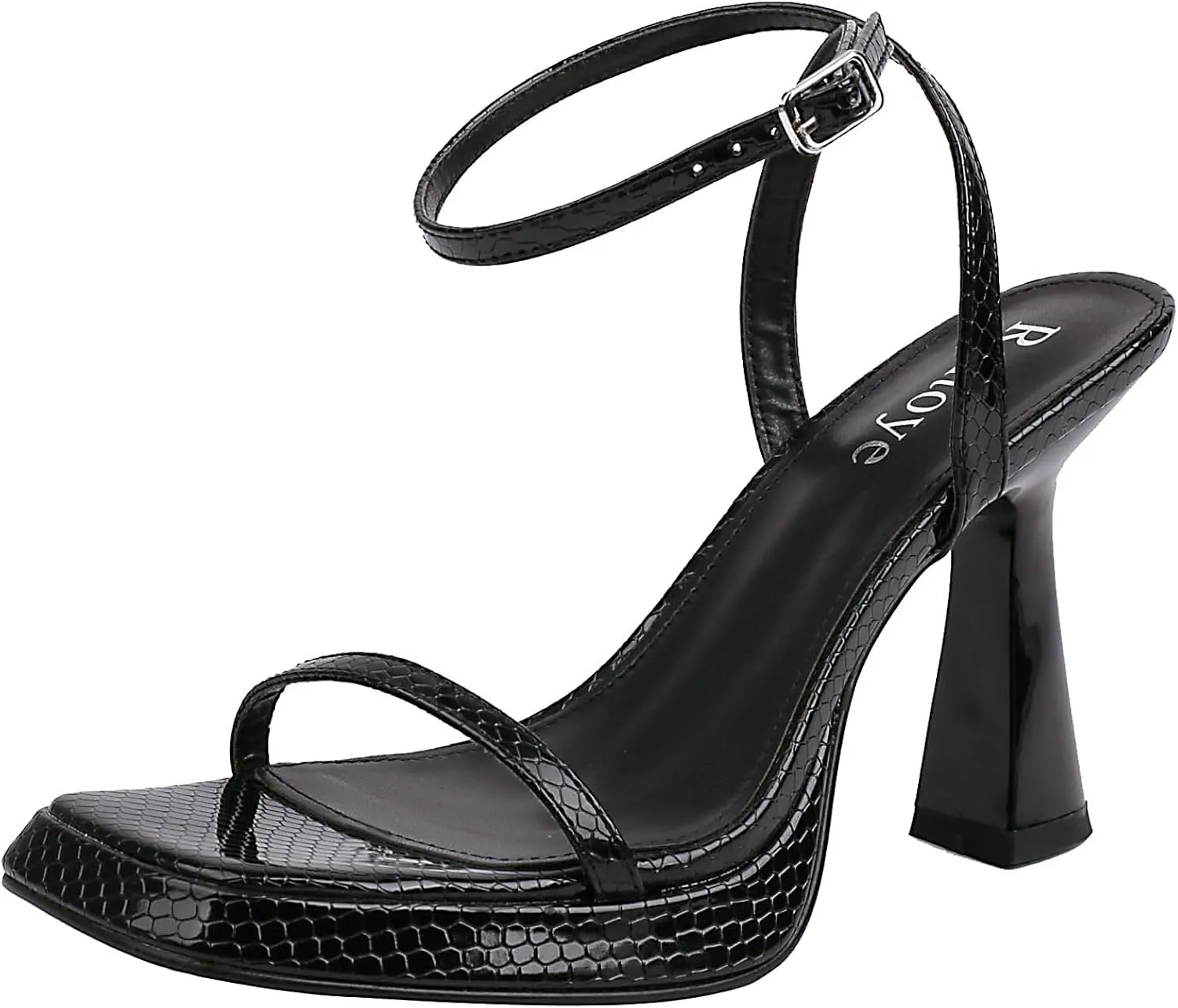 Reitoye Strappy Heels for Women Platform High Chunky Heels Square Open Toe Heeled Sandals Ankle Strap Block Heels