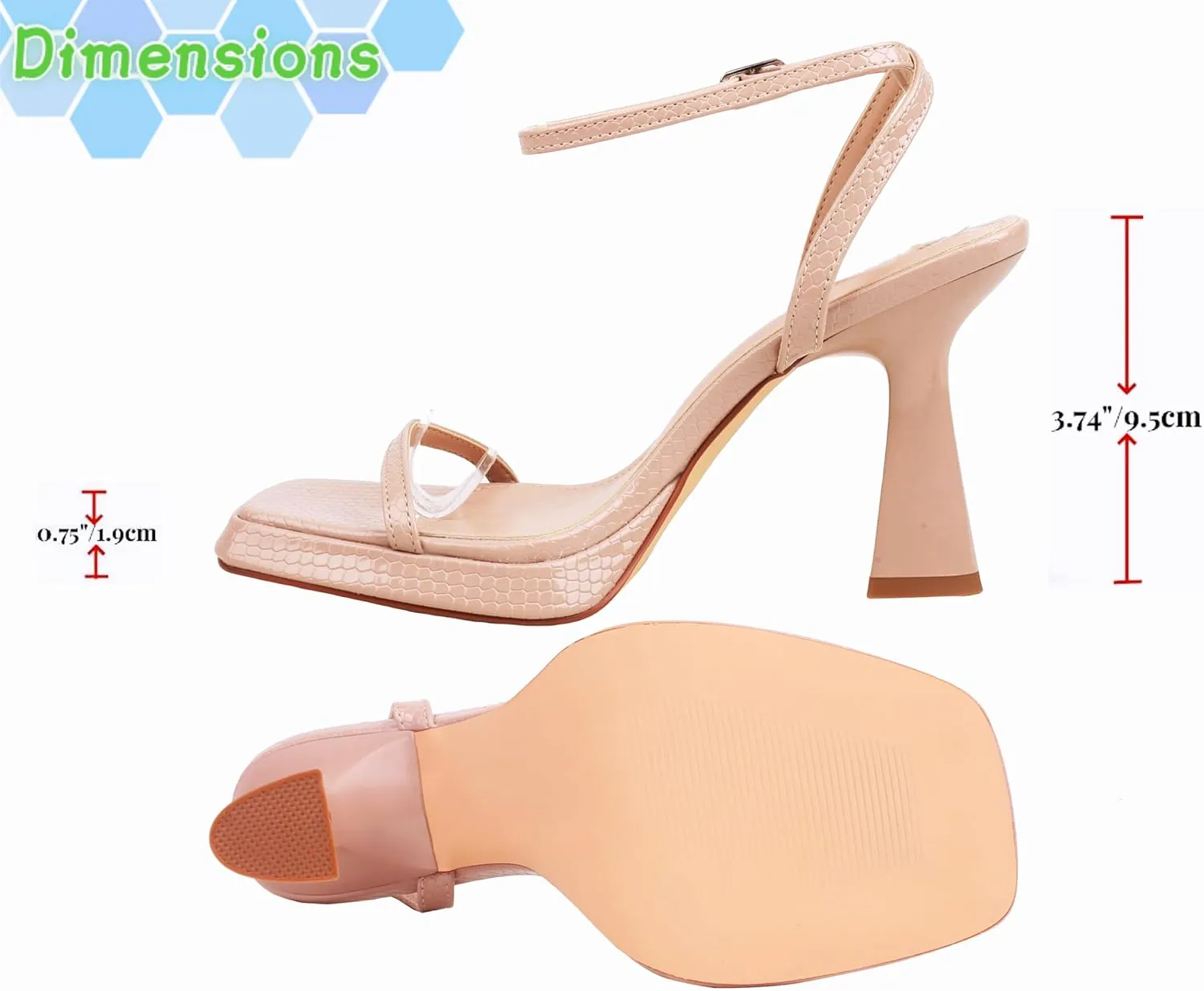 Reitoye Strappy Heels for Women Platform High Chunky Heels Square Open Toe Heeled Sandals Ankle Strap Block Heels