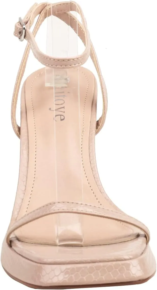 Reitoye Strappy Heels for Women Platform High Chunky Heels Square Open Toe Heeled Sandals Ankle Strap Block Heels