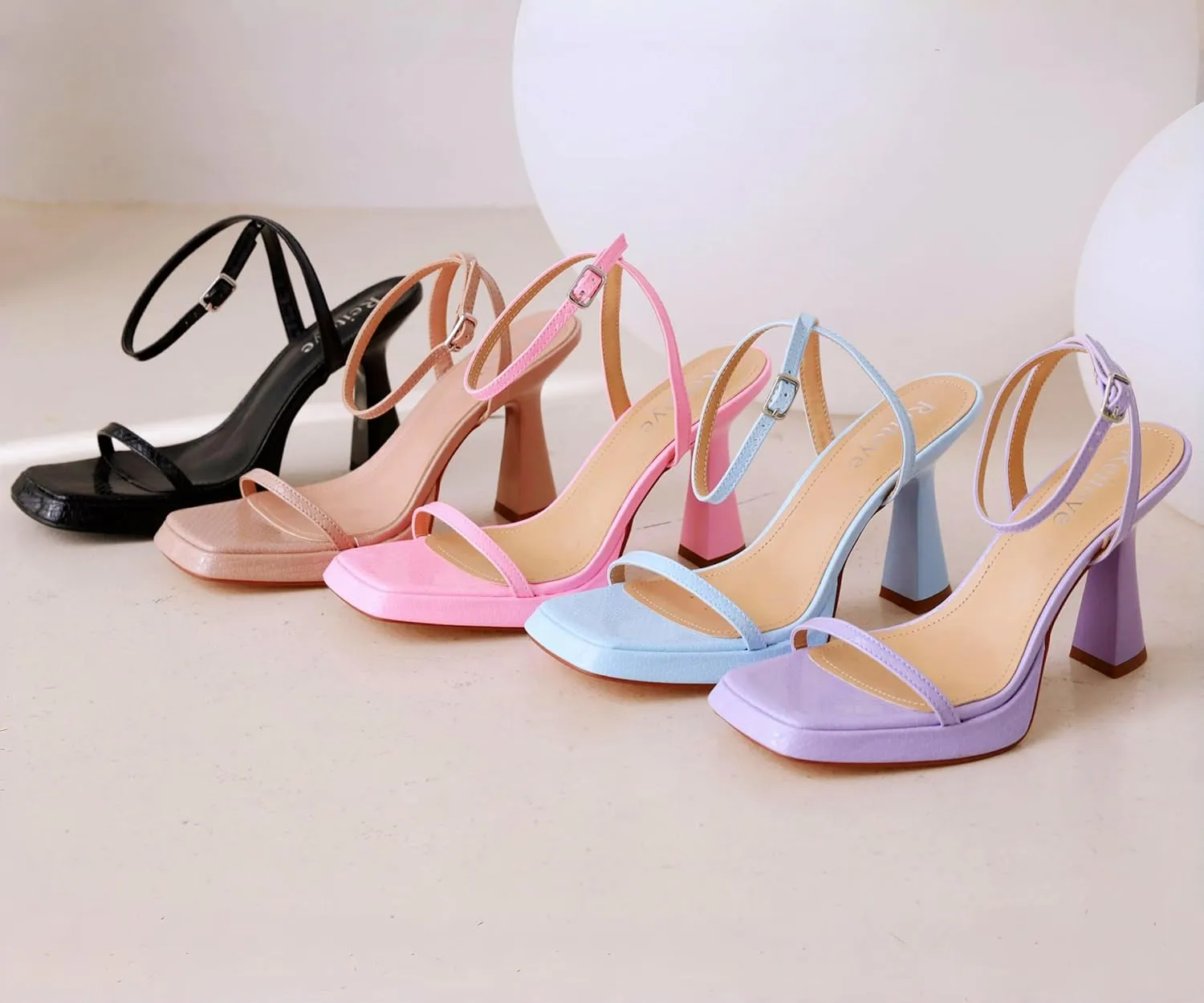 Reitoye Strappy Heels for Women Platform High Chunky Heels Square Open Toe Heeled Sandals Ankle Strap Block Heels