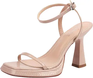 Reitoye Strappy Heels for Women Platform High Chunky Heels Square Open Toe Heeled Sandals Ankle Strap Block Heels