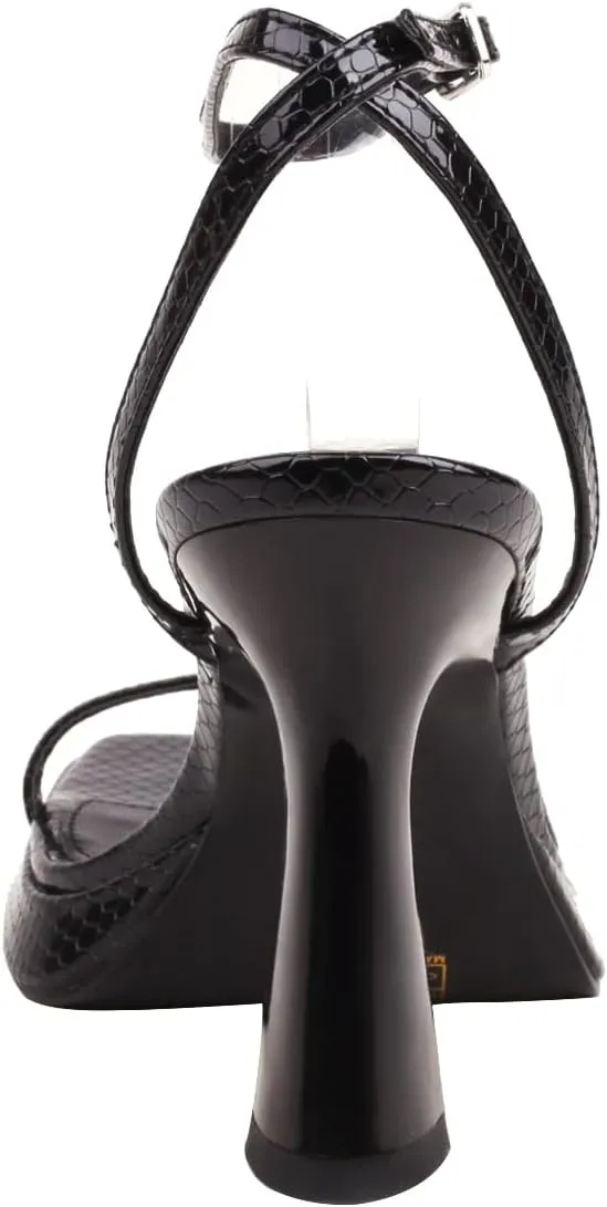 Reitoye Strappy Heels for Women Platform High Chunky Heels Square Open Toe Heeled Sandals Ankle Strap Block Heels