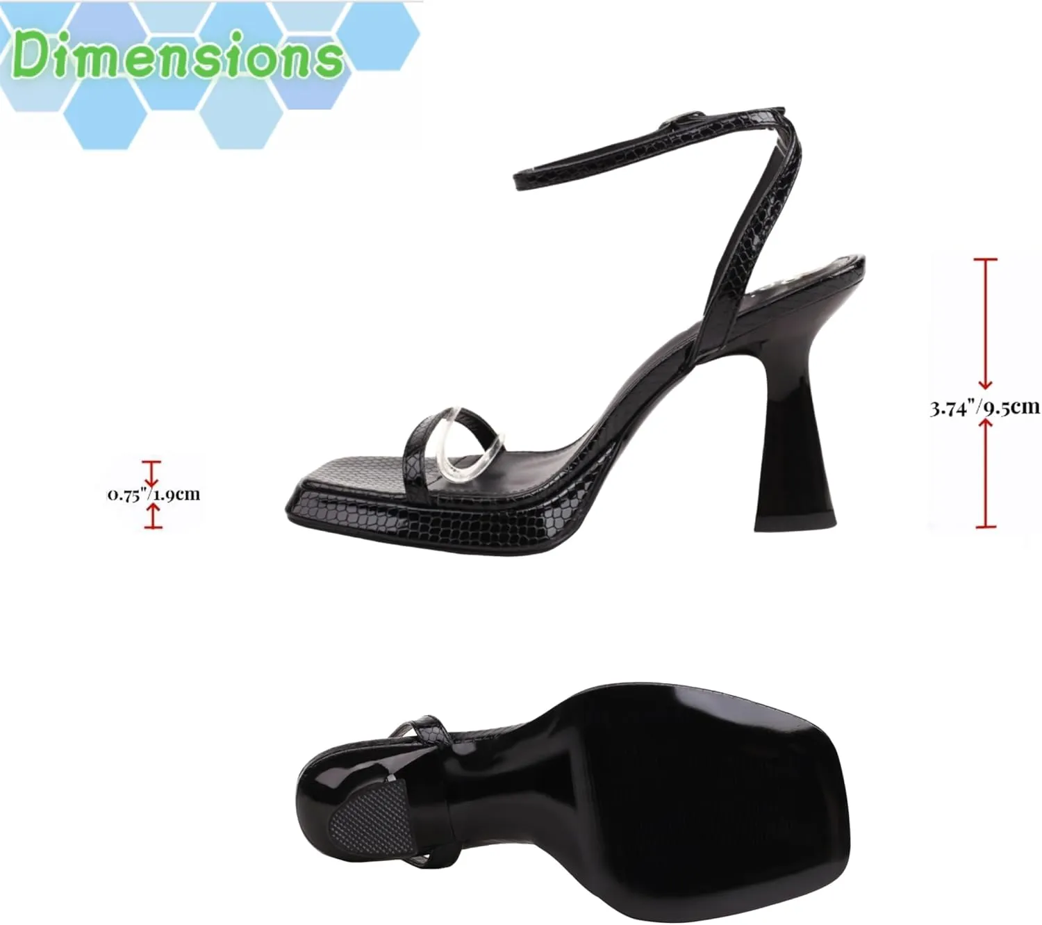 Reitoye Strappy Heels for Women Platform High Chunky Heels Square Open Toe Heeled Sandals Ankle Strap Block Heels