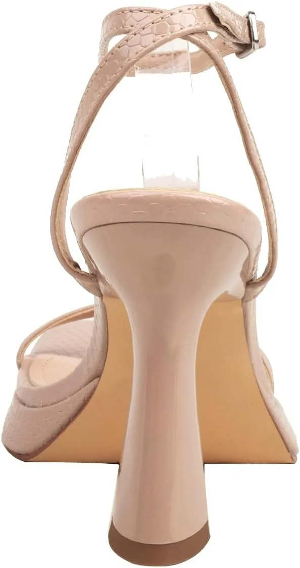 Reitoye Strappy Heels for Women Platform High Chunky Heels Square Open Toe Heeled Sandals Ankle Strap Block Heels