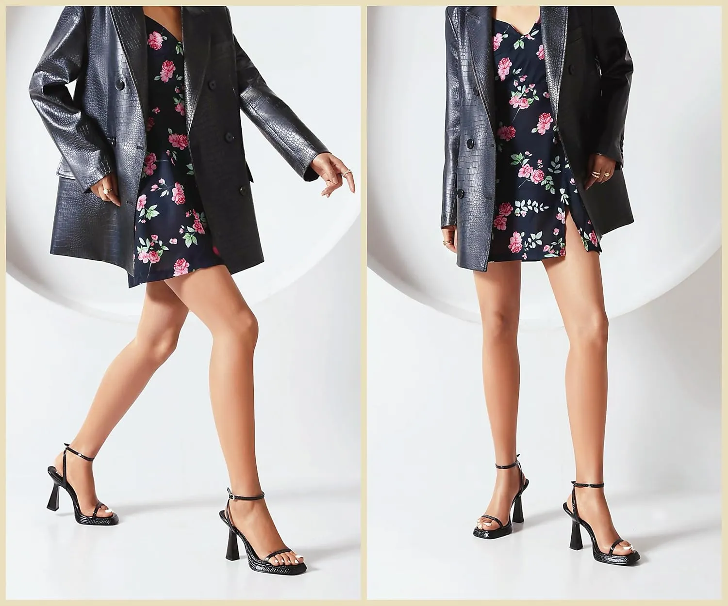Reitoye Strappy Heels for Women Platform High Chunky Heels Square Open Toe Heeled Sandals Ankle Strap Block Heels