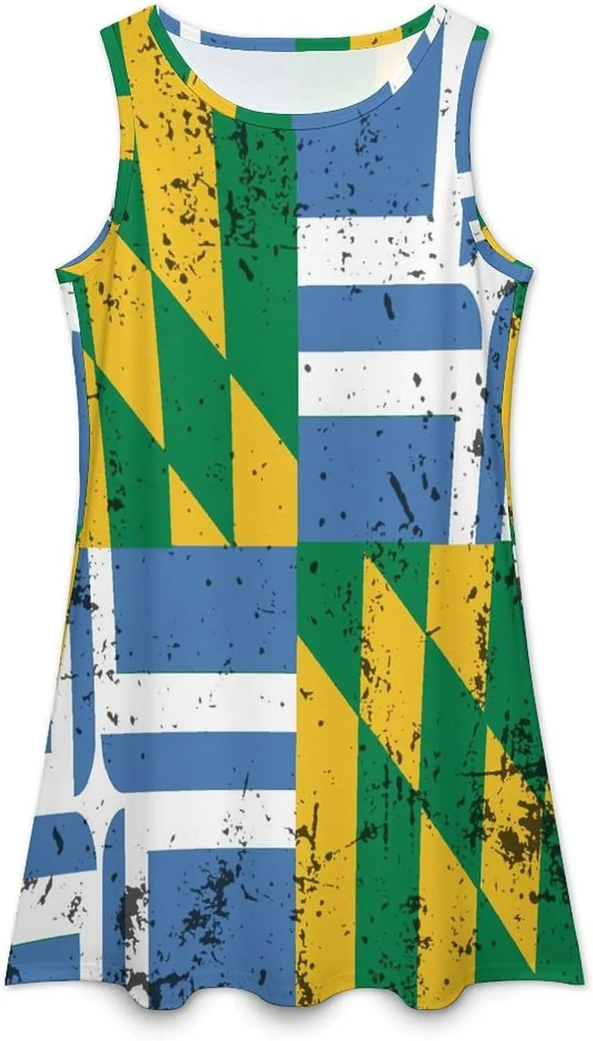 Retro Maryland Style Portland Flag Women's Summer Dress Sleeveless Casual Loose Beach Vacation Tank Sundress
