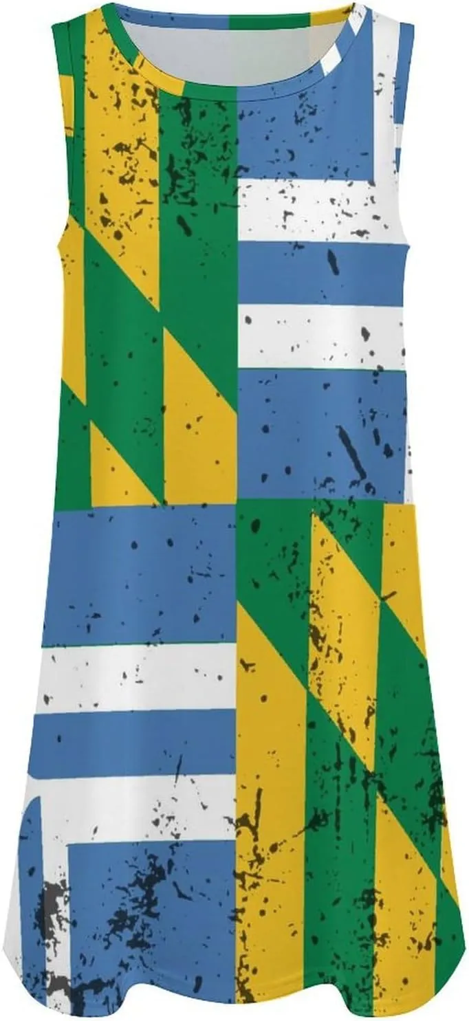 Retro Maryland Style Portland Flag Women's Summer Dress Sleeveless Casual Loose Beach Vacation Tank Sundress