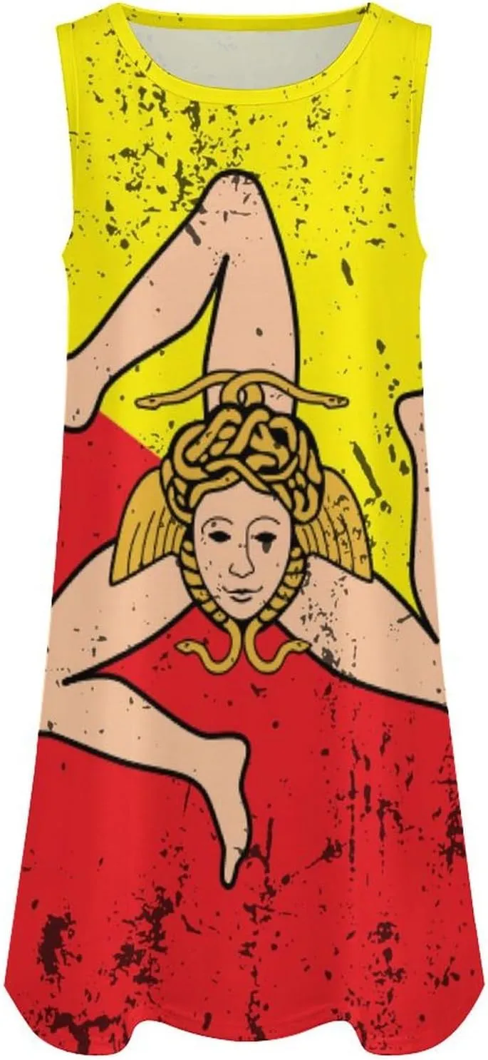 Retro Sicily Flag Women's Summer Dress Sleeveless Casual Loose Beach Vacation Tank Sundress