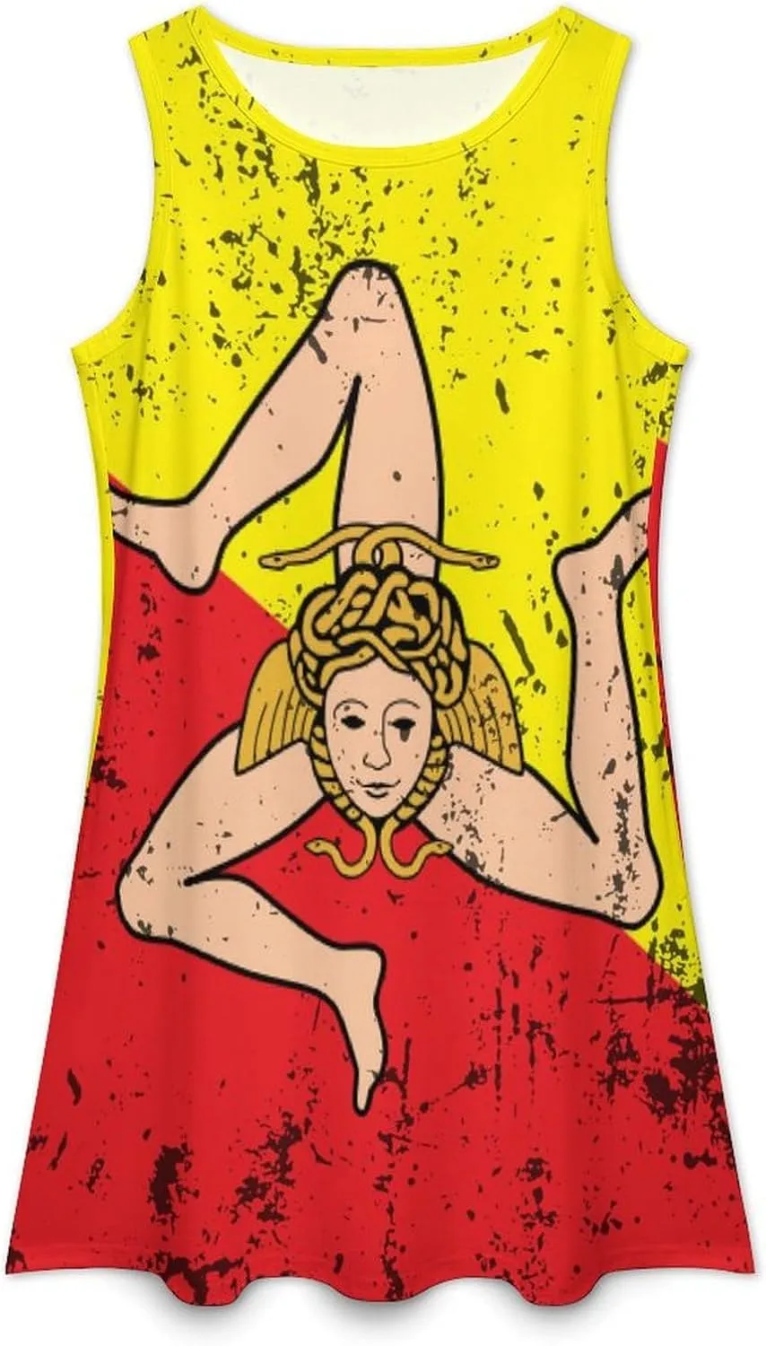Retro Sicily Flag Women's Summer Dress Sleeveless Casual Loose Beach Vacation Tank Sundress