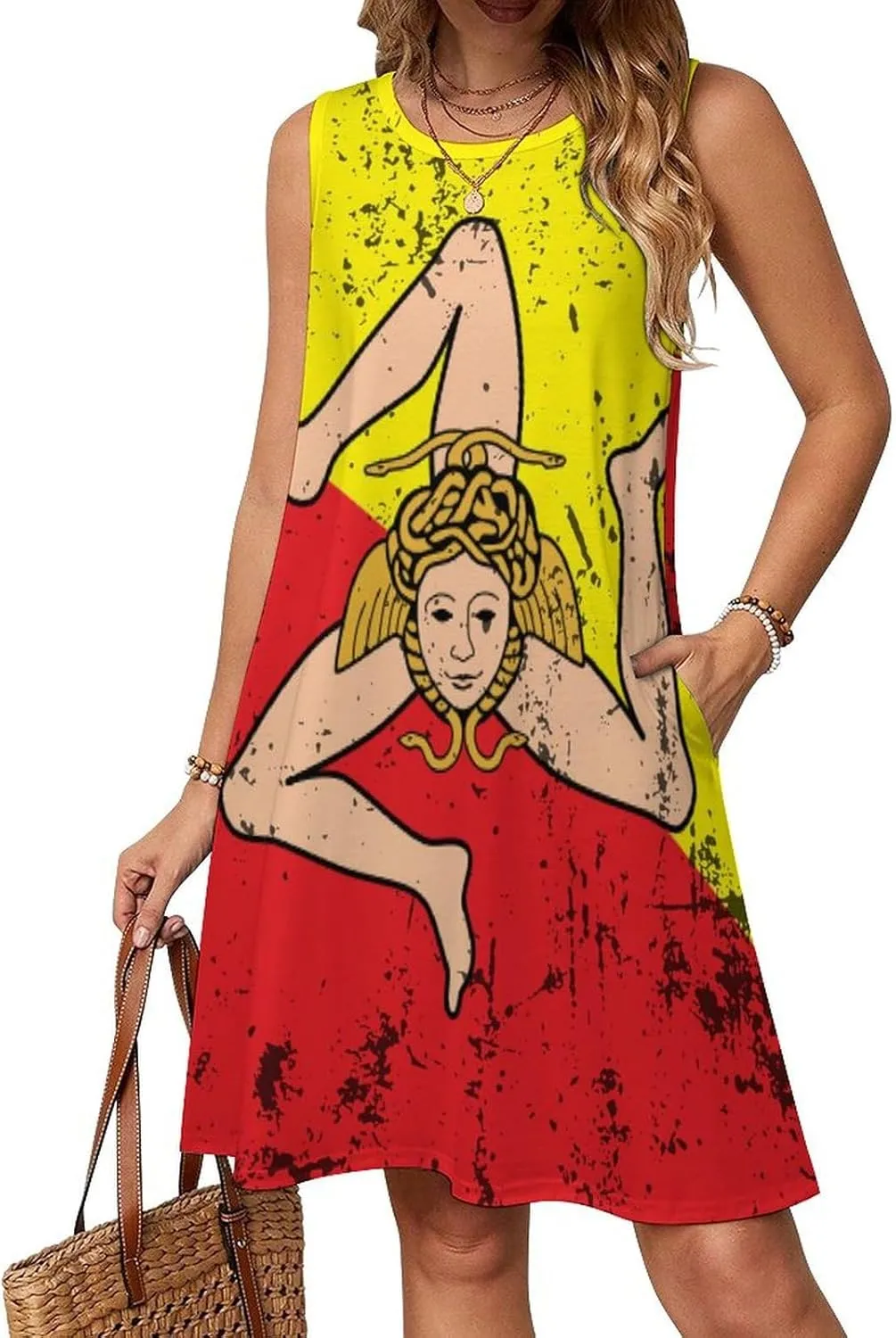 Retro Sicily Flag Women's Summer Dress Sleeveless Casual Loose Beach Vacation Tank Sundress