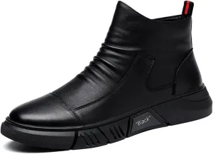 RiceelSor Men's Ltalian High-Top Chukka Boots With Side Zipper Non-Slip Shock Waterproof Warm Velvet Business Dress Chelsea Ankle Booties