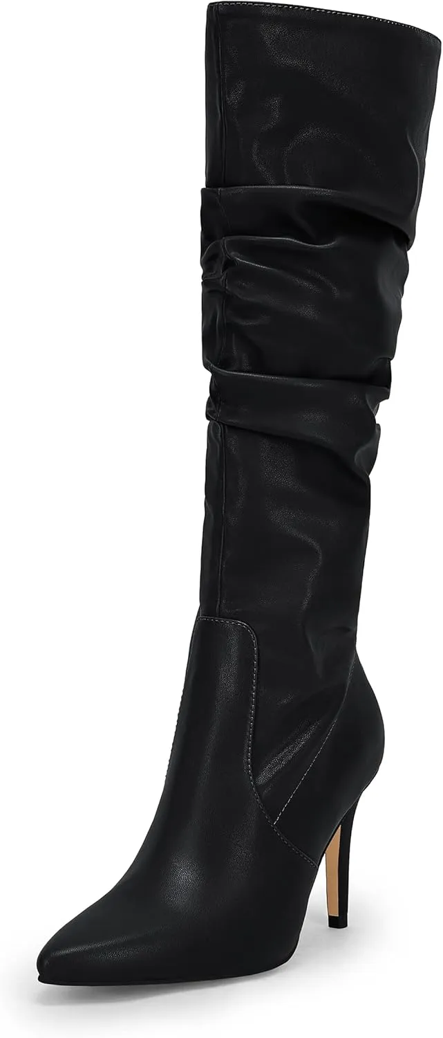 Rilista Womens Knee High Boots Pointed Toe High Heel Fall Fashion Mid Calf Stiletto Booties