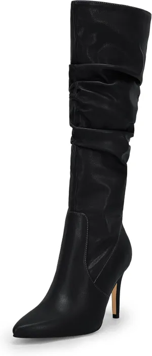 Rilista Womens Knee High Boots Pointed Toe High Heel Fall Fashion Mid Calf Stiletto Booties