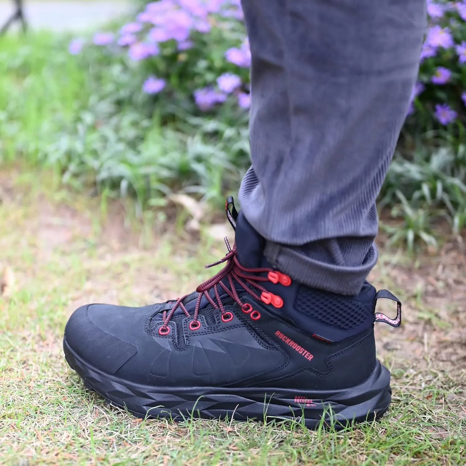 ROCKROOSTER Farmington 2 Waterproof Hiking Boots for Men, 6" Anti-Fatigue Outdoor Nubuck Leather Shoes