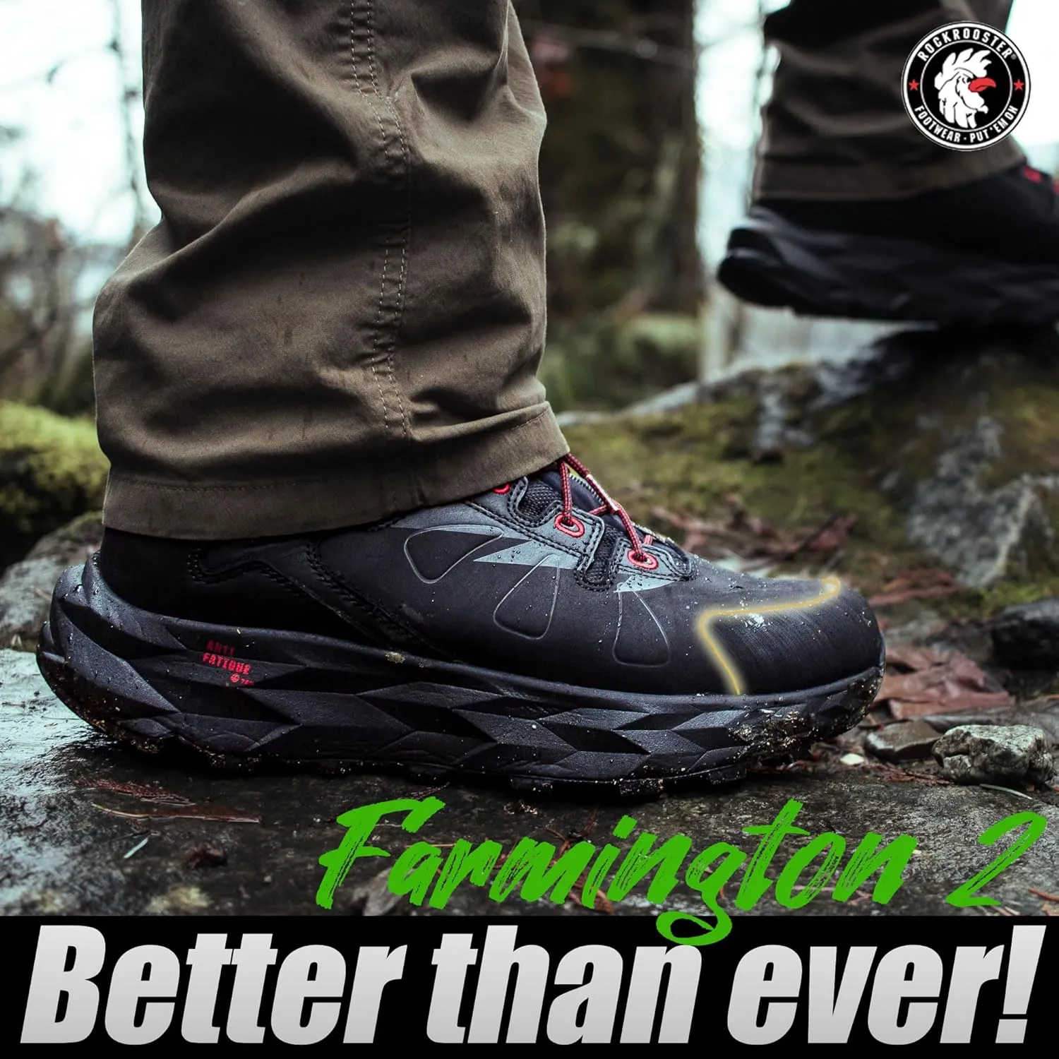 ROCKROOSTER Farmington 2 Waterproof Hiking Boots for Men, 6" Anti-Fatigue Outdoor Nubuck Leather Shoes