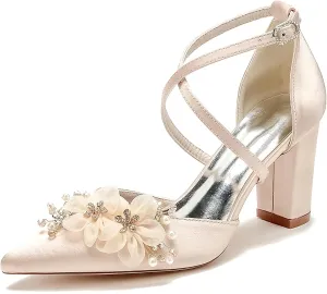 Roimaash Sweet Flower Wedding Strappy Sandals Open Toe Rhinetone Ankle Strap