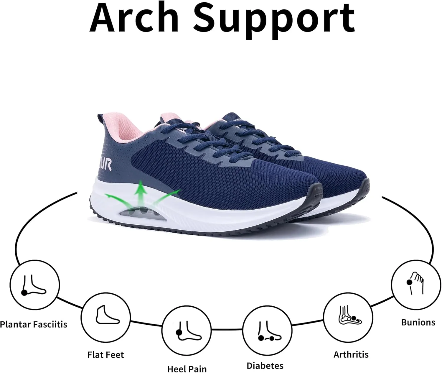 RomenSi Womens Arch Support Walking Shoes Orthotic Fashion Sneakers Tennis Shoes for Plantar Fasciitis Pain Relief US 5.5-11