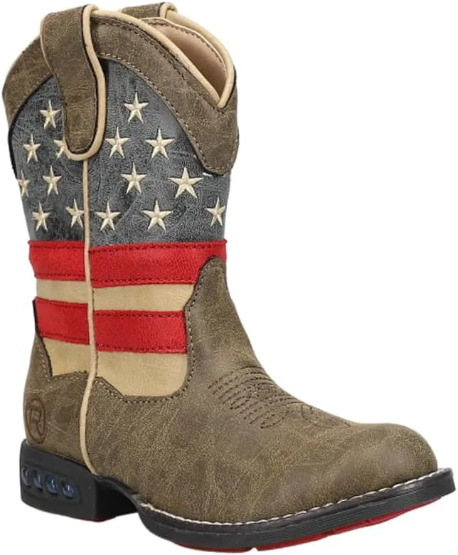 ROPER Kids Boys Light Up Patriotic Round Toe Casual Boots Mid Calf - Blue, Brown, Red