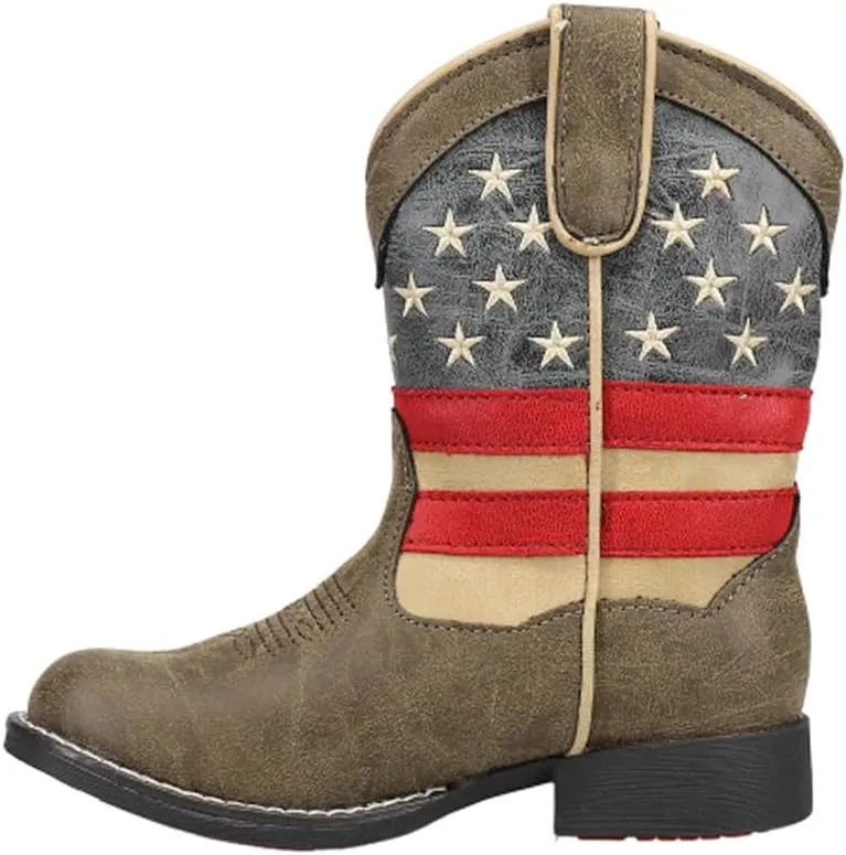 ROPER Kids Boys Light Up Patriotic Round Toe Casual Boots Mid Calf - Blue, Brown, Red