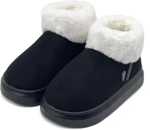 rosyclo Ankle Winter Boots for Women, Suede Faux Fur Furry Lining Warm Women's Snow Mini Boot Lightweight Anti-Slip Fuzzy Classic Memory Foam Comfort Short Shoes Booties for Indoor Outdoor, Black