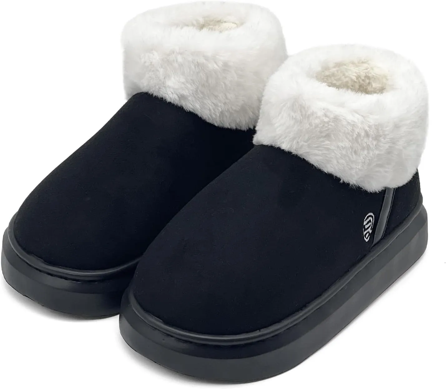 rosyclo Ankle Winter Boots for Women, Suede Faux Fur Furry Lining Warm Women's Snow Mini Boot Lightweight Anti-Slip Fuzzy Classic Memory Foam Comfort Short Shoes Booties for Indoor Outdoor, Black