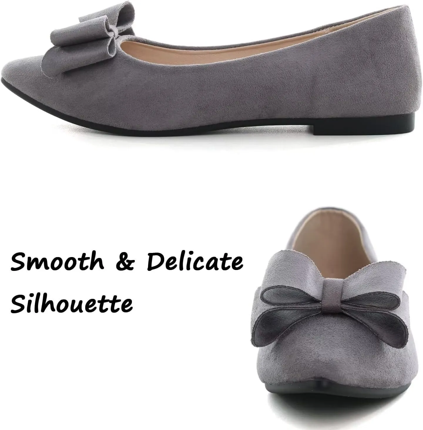 SAILING LU Bowknot Ballet Flats Womens Pointy Toe Casual Flat Shoes Suede Dress Shoes Wear to Work Slip On Moccasins